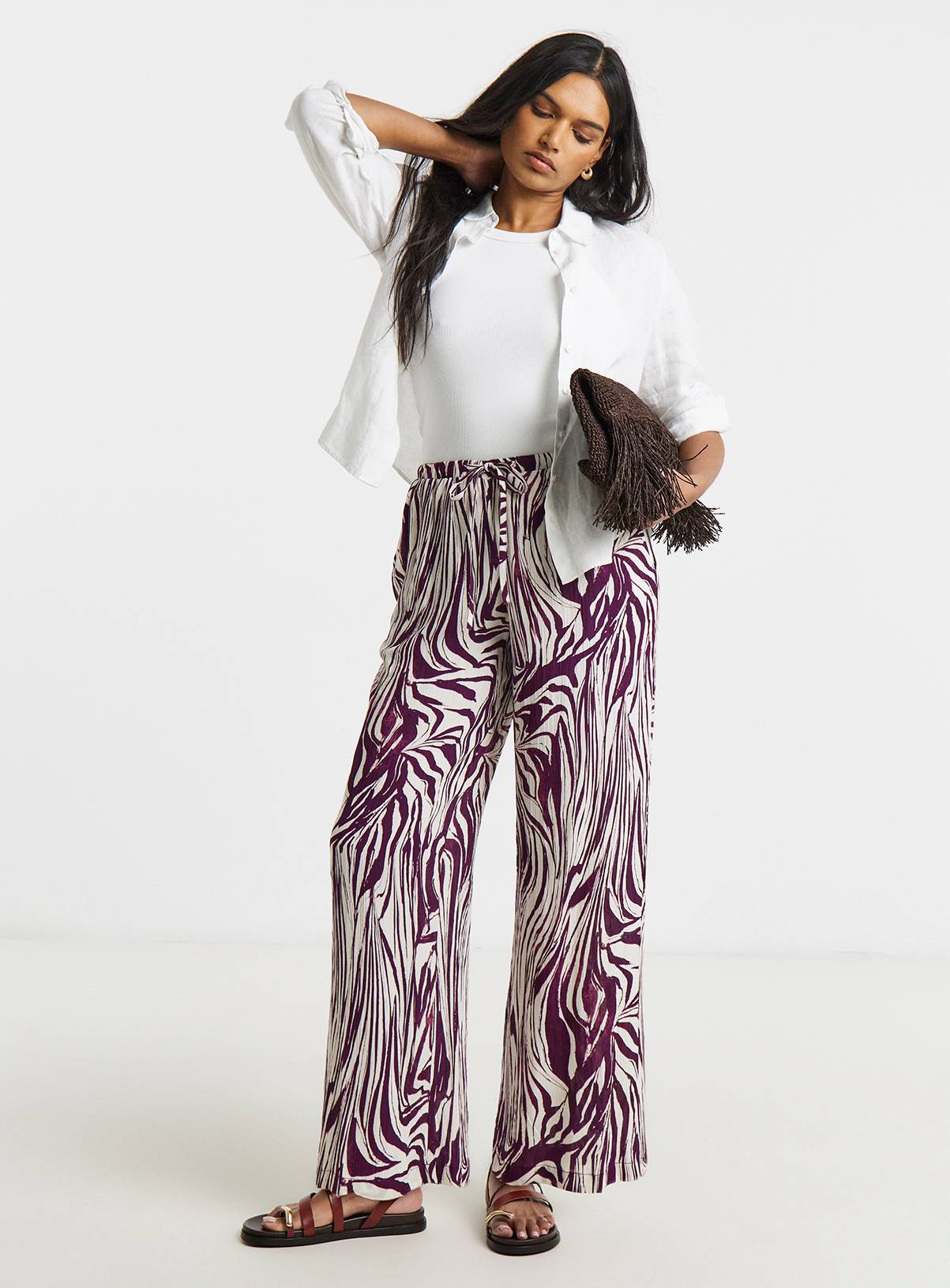 SIMPLY BE Zebra Crinkle Wide Leg Trouser 30 - Image 3
